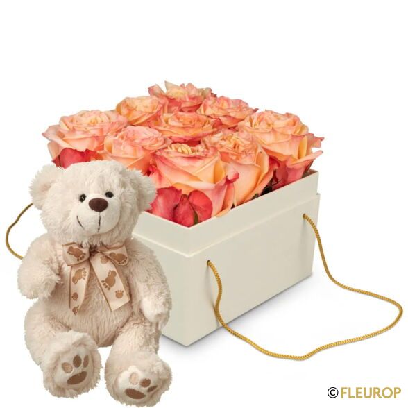 Blumenbox «Vienna» mit Teddybär